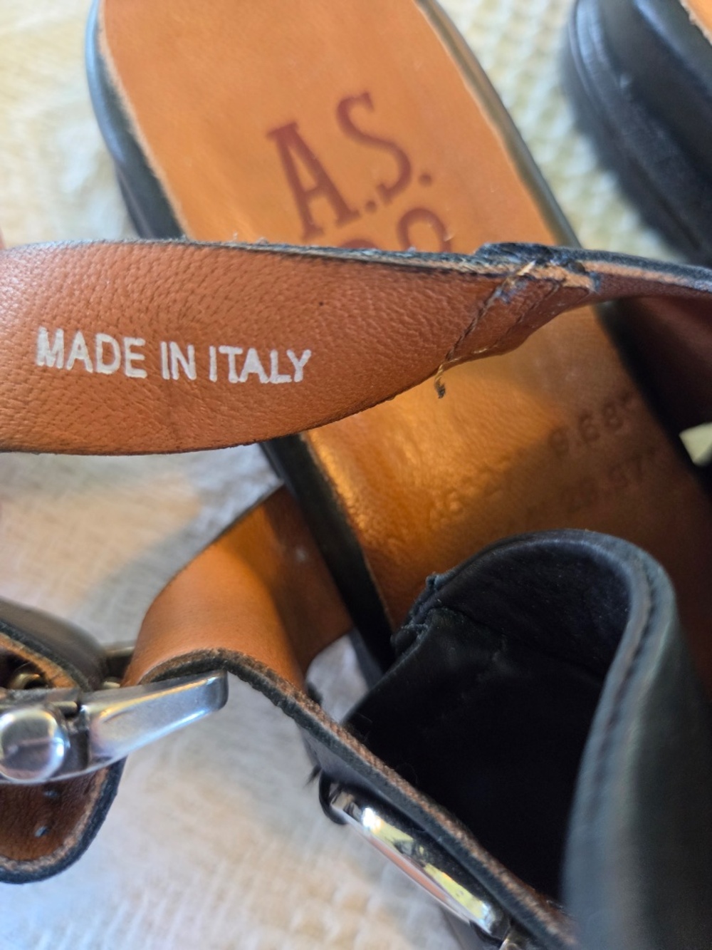 A.S. 98 sling back sandles 5.5 black leather outer and lining faux jewels Italy - Picture 8 of 13